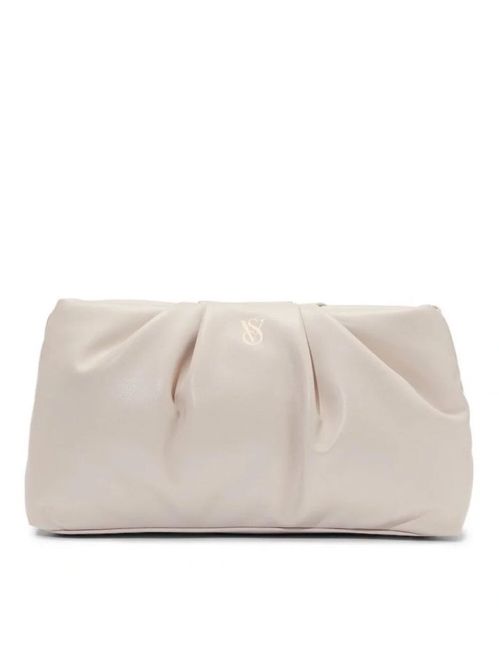 Victoria's Secret White Beige Pleated Clutch Cosmetic Bag